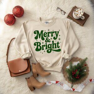 Retro Merry & Bright Crewneck Sweatshirt Unisex Small